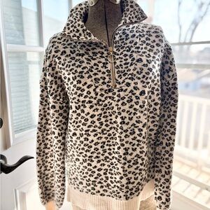 LOFT Cream and Black Animal Print Teddy Jacket